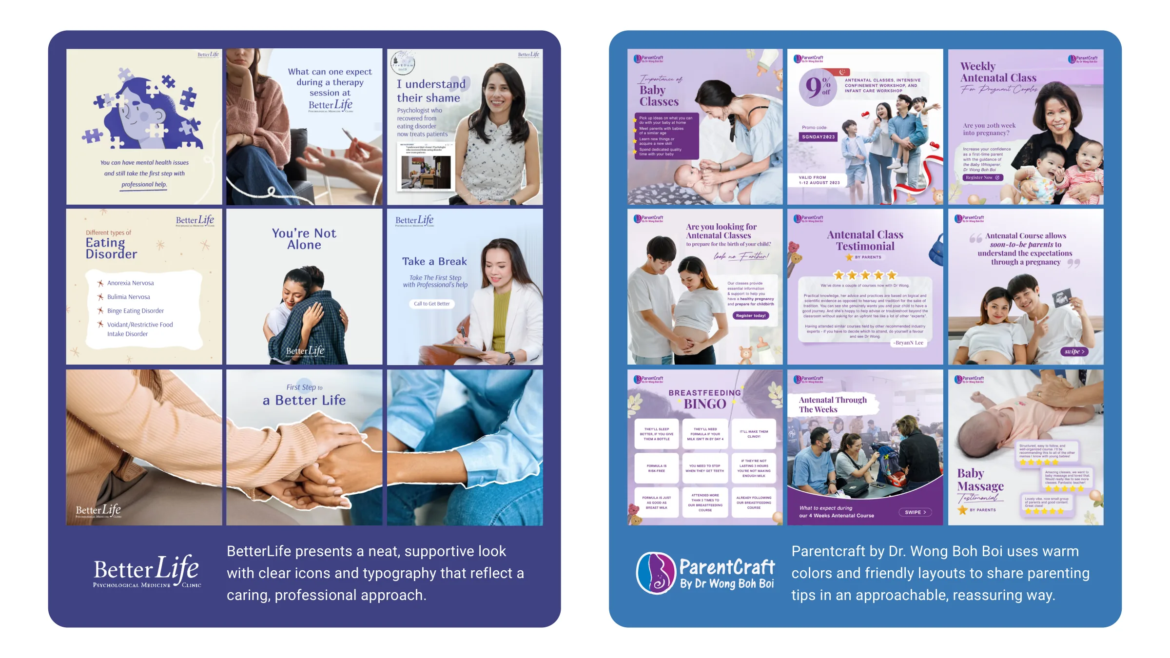 BetterLife and Parentcraft social media grids