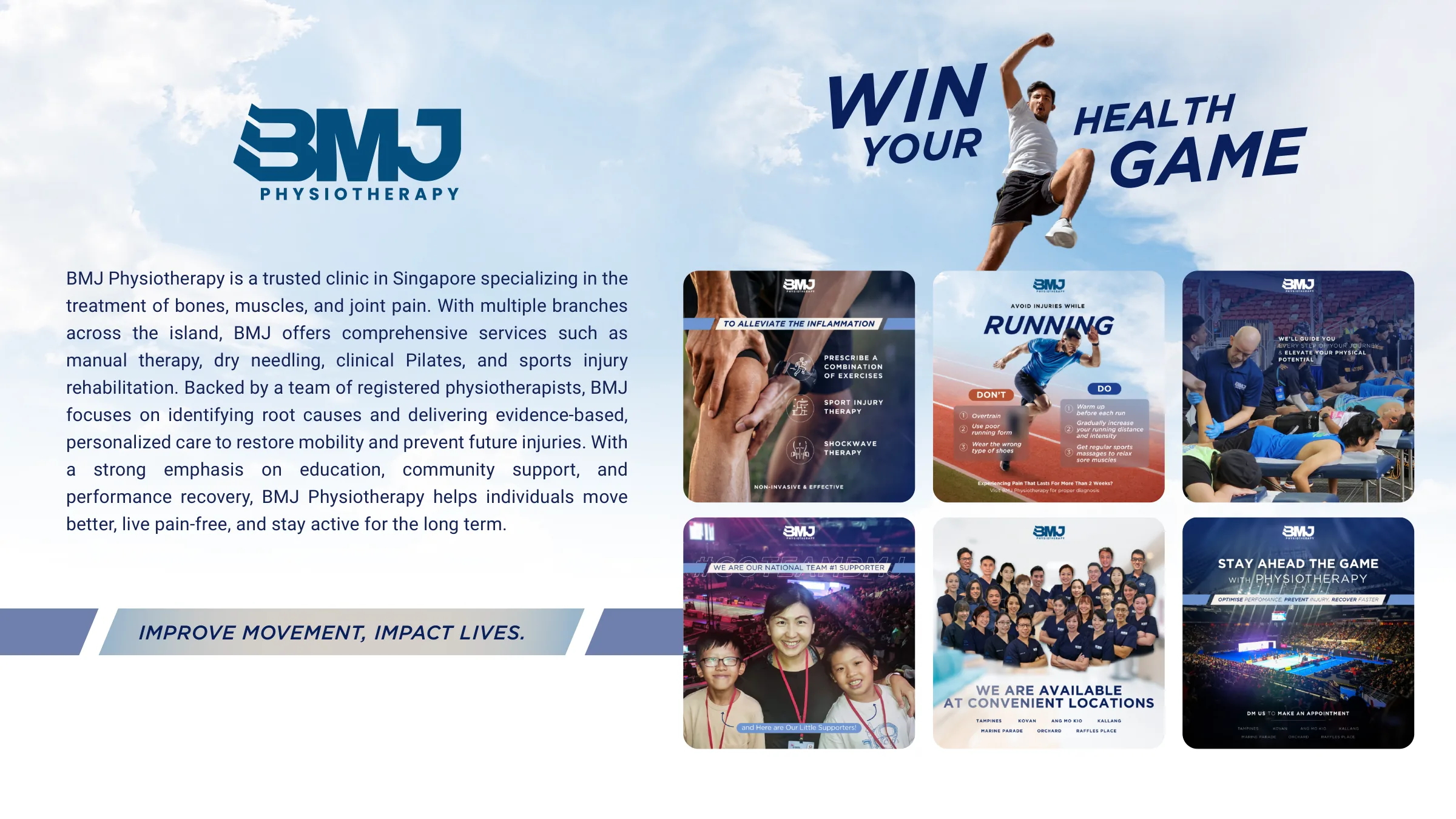BMJ Physiotherapy social posts with athletes and Win Your Health Game headline