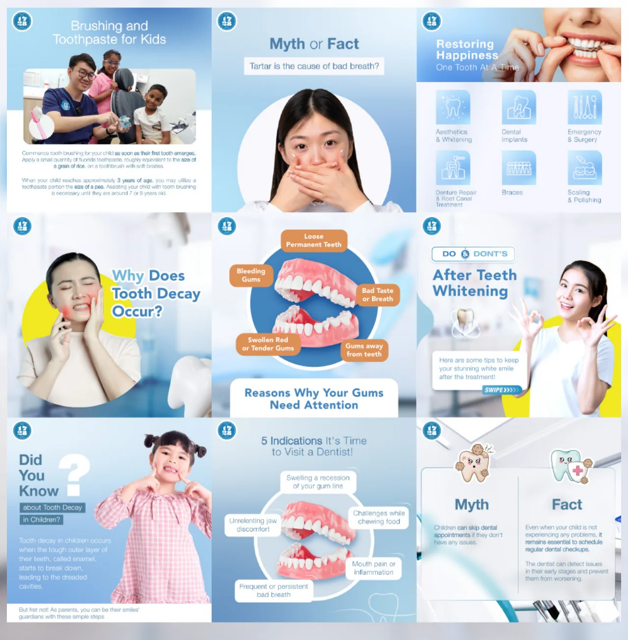 Dental 1728 social media posts in calm blue tones