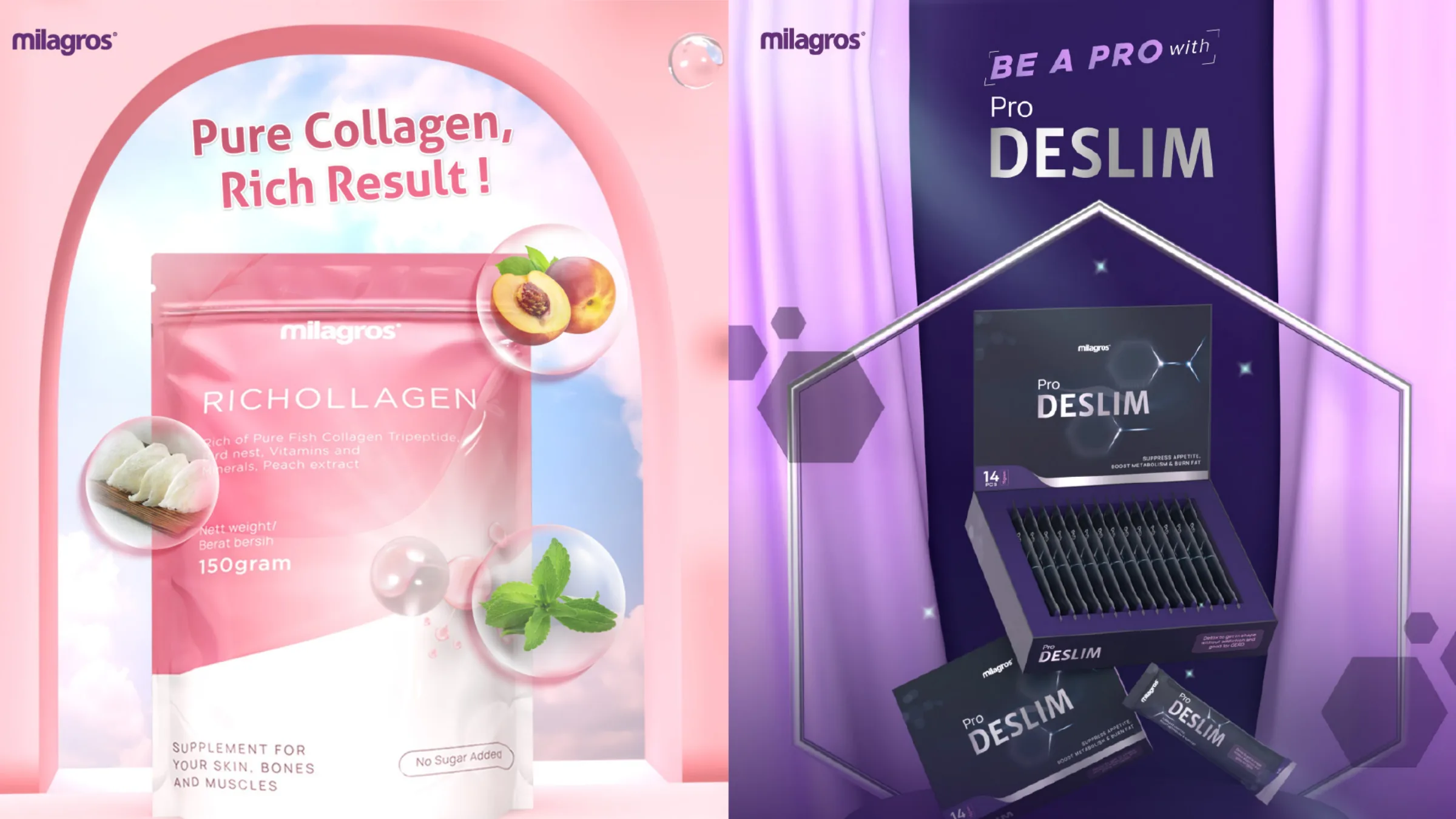 Pure Collagen and Deslim product key visuals