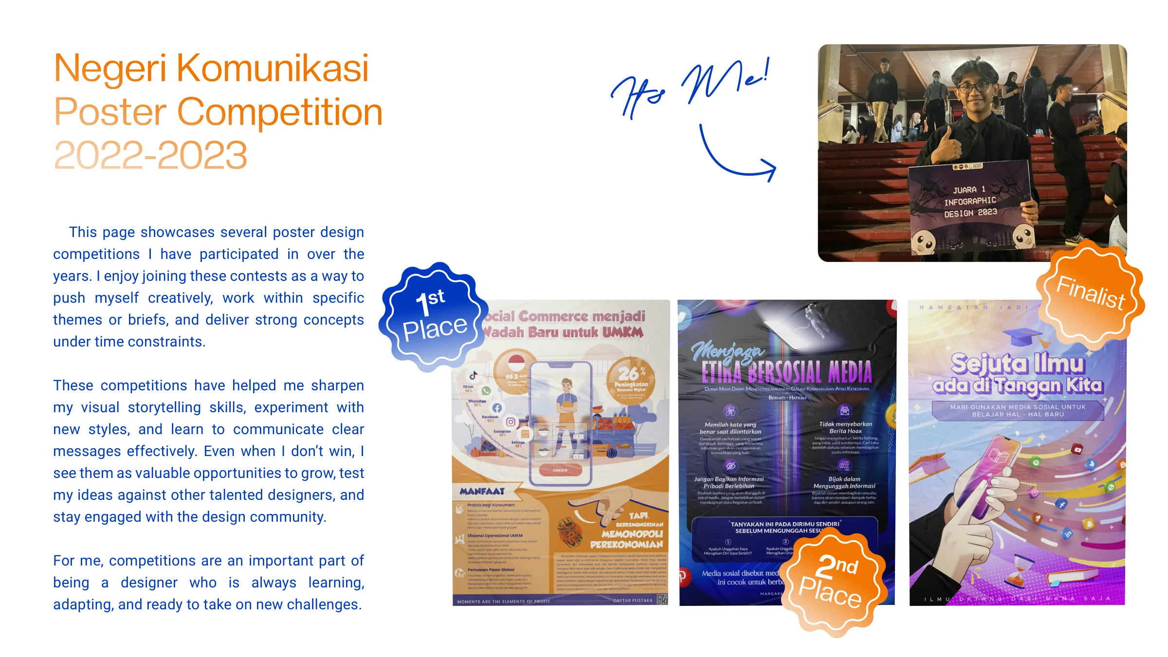 Negeri Komunikasi competition posters with placement badges