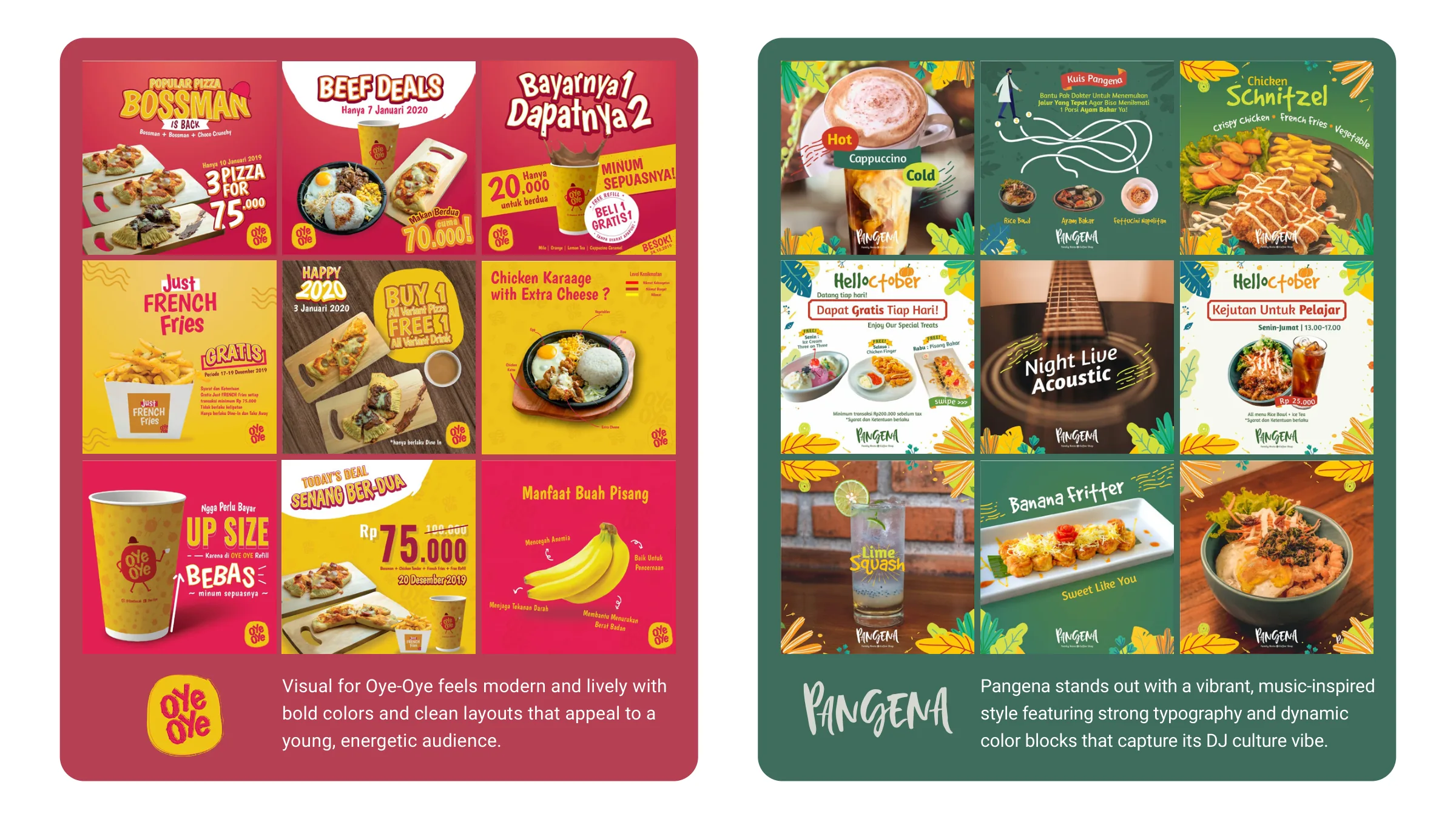 Oye-Oye and Pangena social media grids side by side