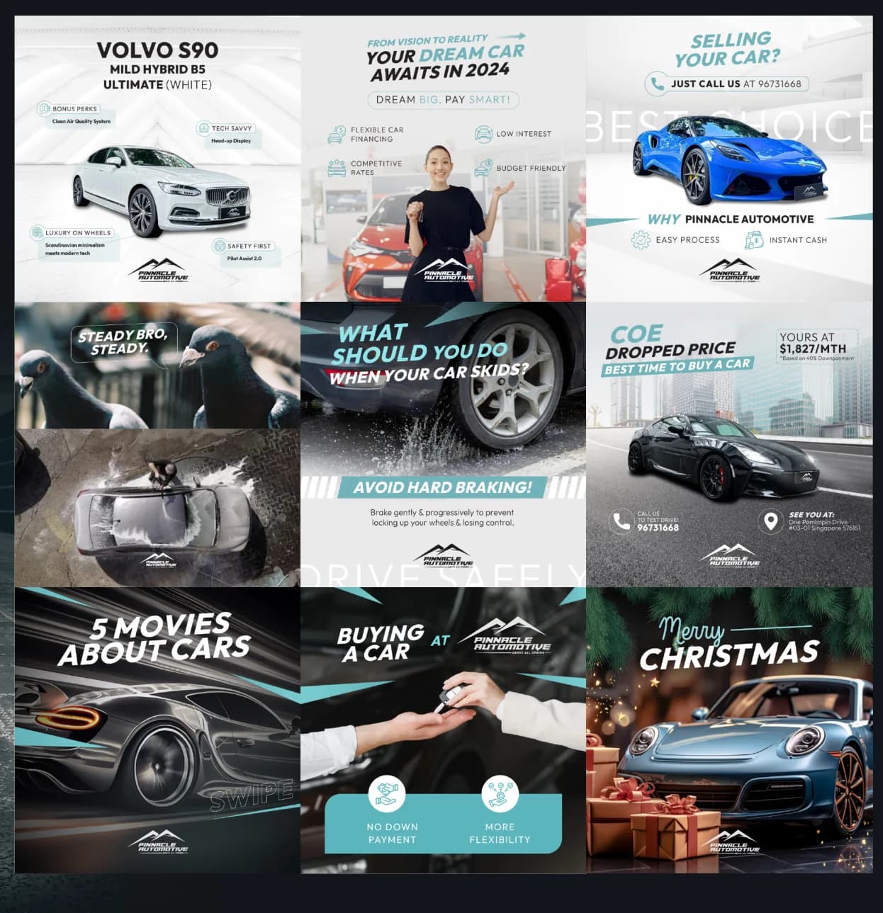 Pinnacle Automotive social media posts with luxury cars