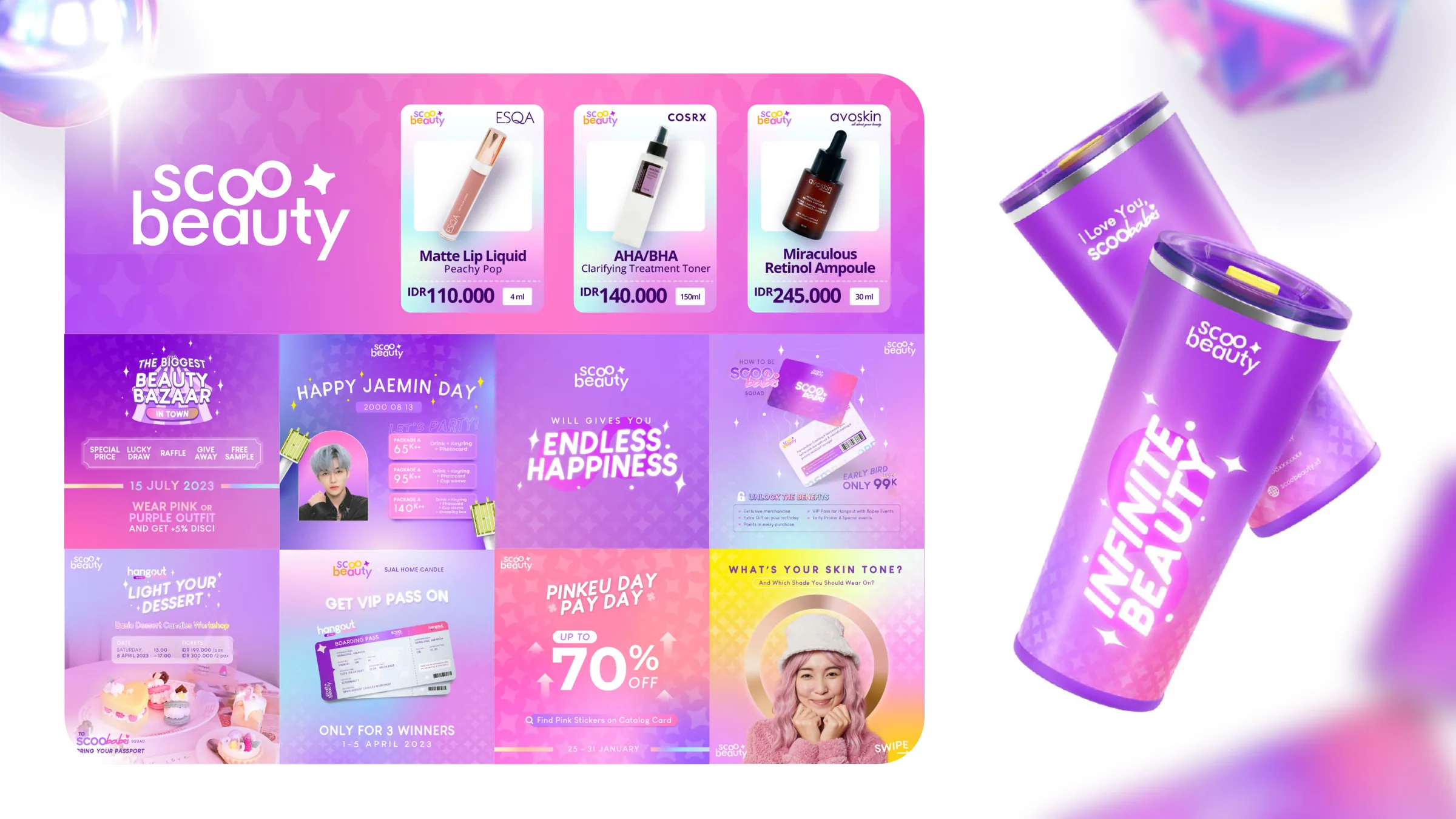 ScooBeauty campaign posts and branded tumblers