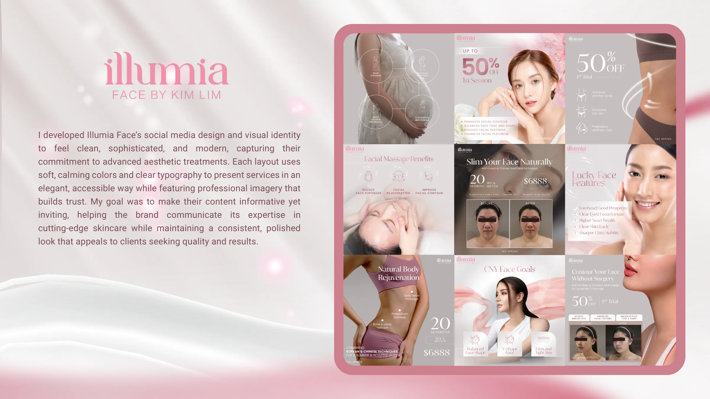 Illumia Face social media grid in soft pink