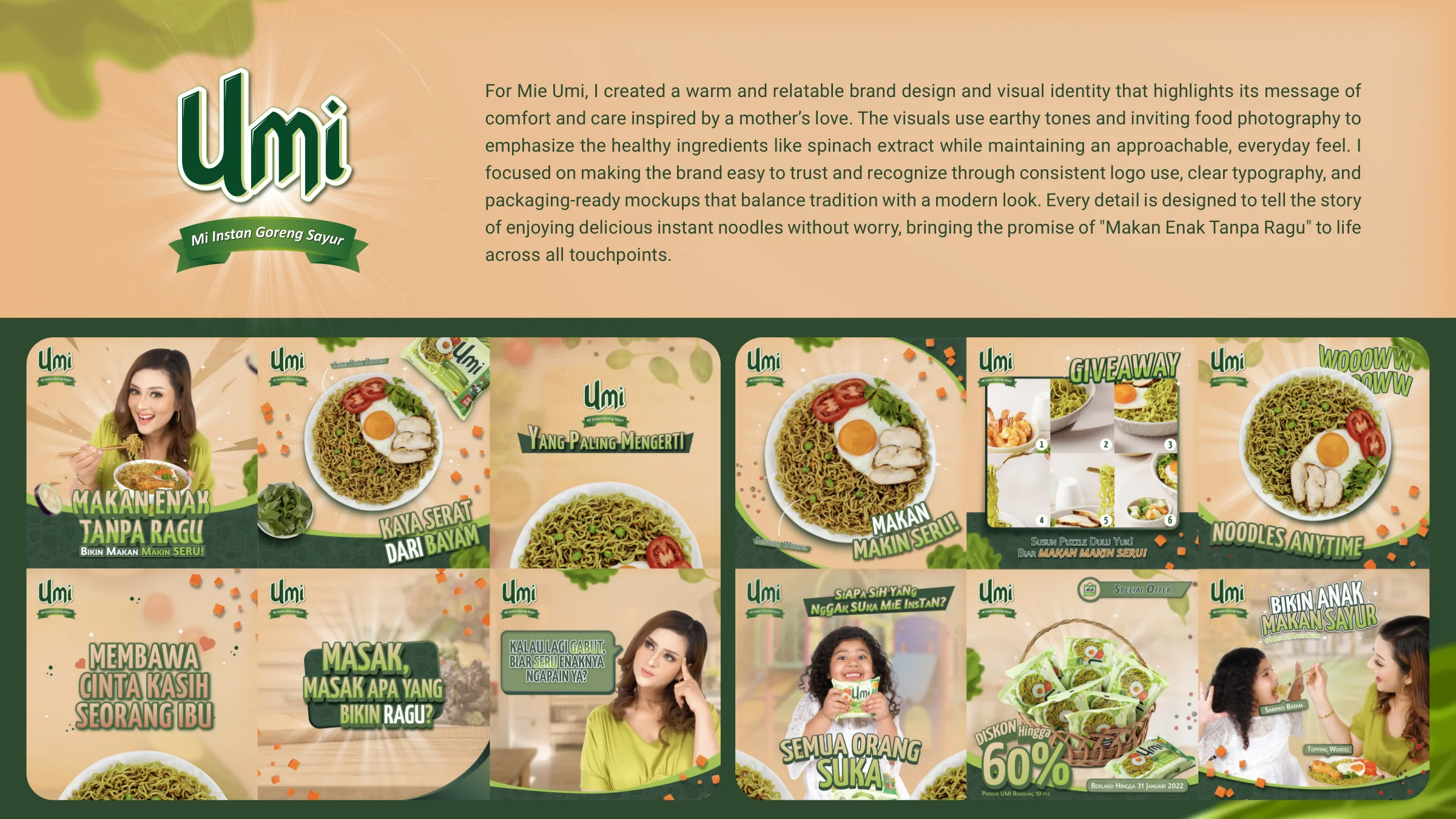 Mie Umi brand overview with logo and social media posts